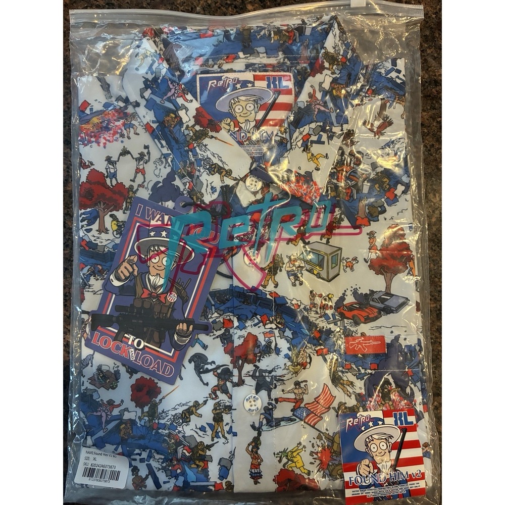 NWT Retro Rifle "Found Him V2" Button Down Shirt Where's Waldo Mens Size XL